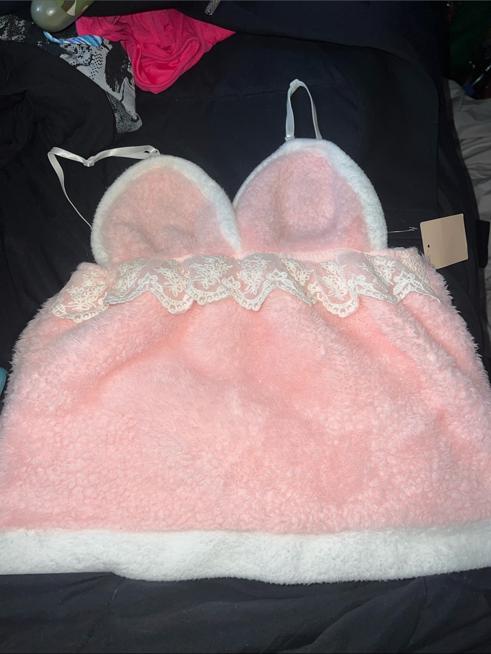 Plush Pink Lace-Trim Sleep Cami with White Accents